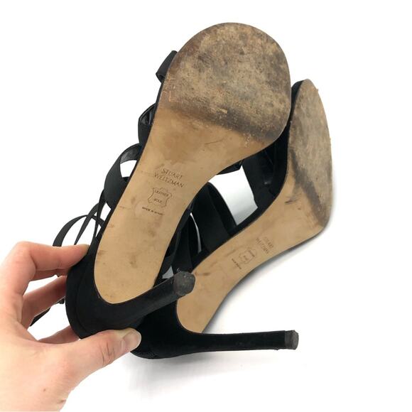 STUART WEITZMAN The Mummy Gladiator Sandal Heel Black Suede 9 - Picture 11 of 12